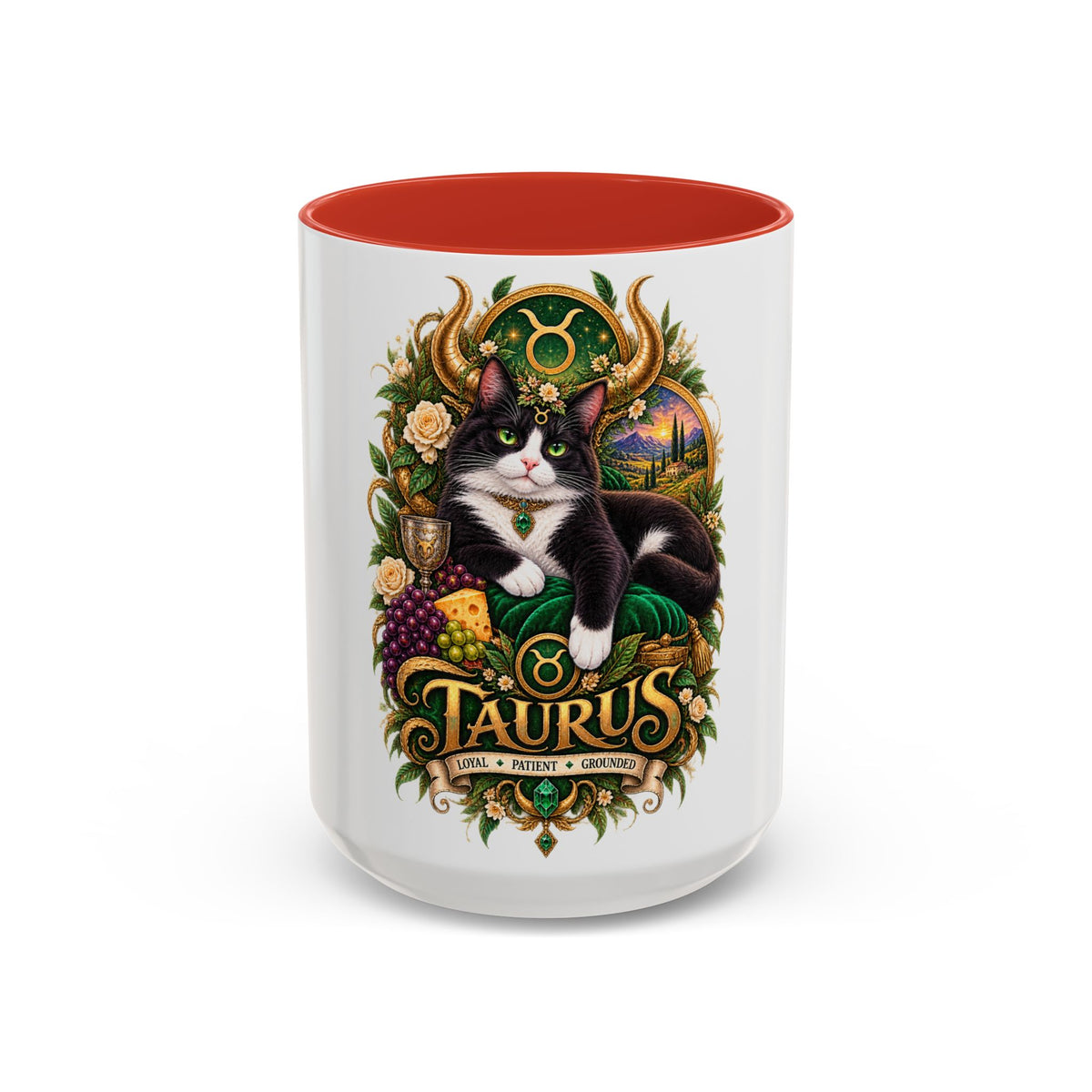Taurus Tuxedo Cat Coffee Mug — Zodiac Astrology Gift (11/15 oz)