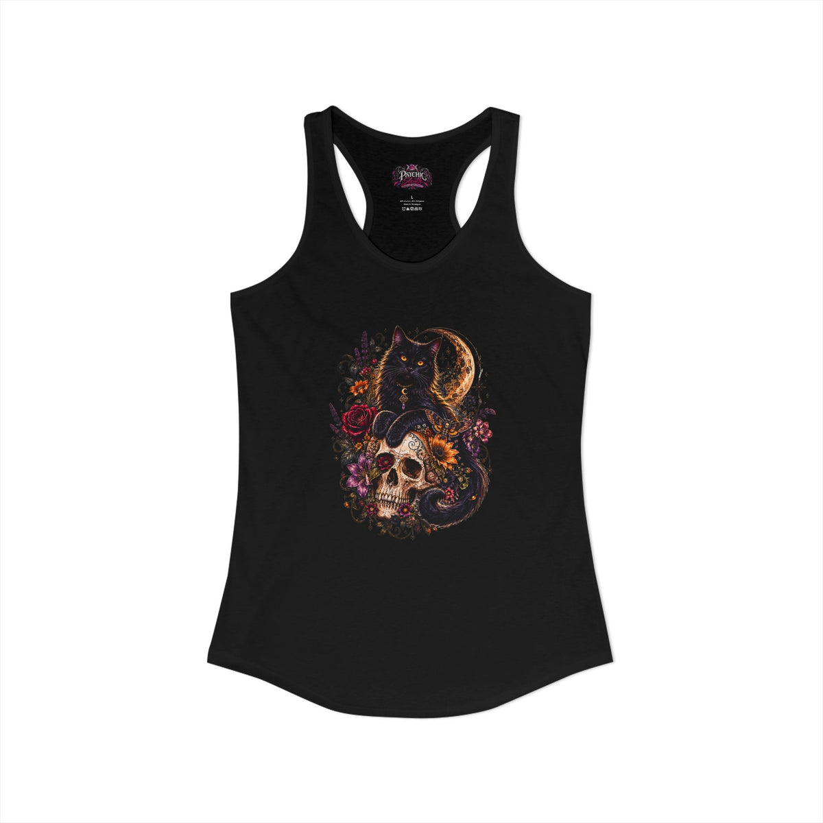 Black Cat and Floral Skeleton Gothic Tank
