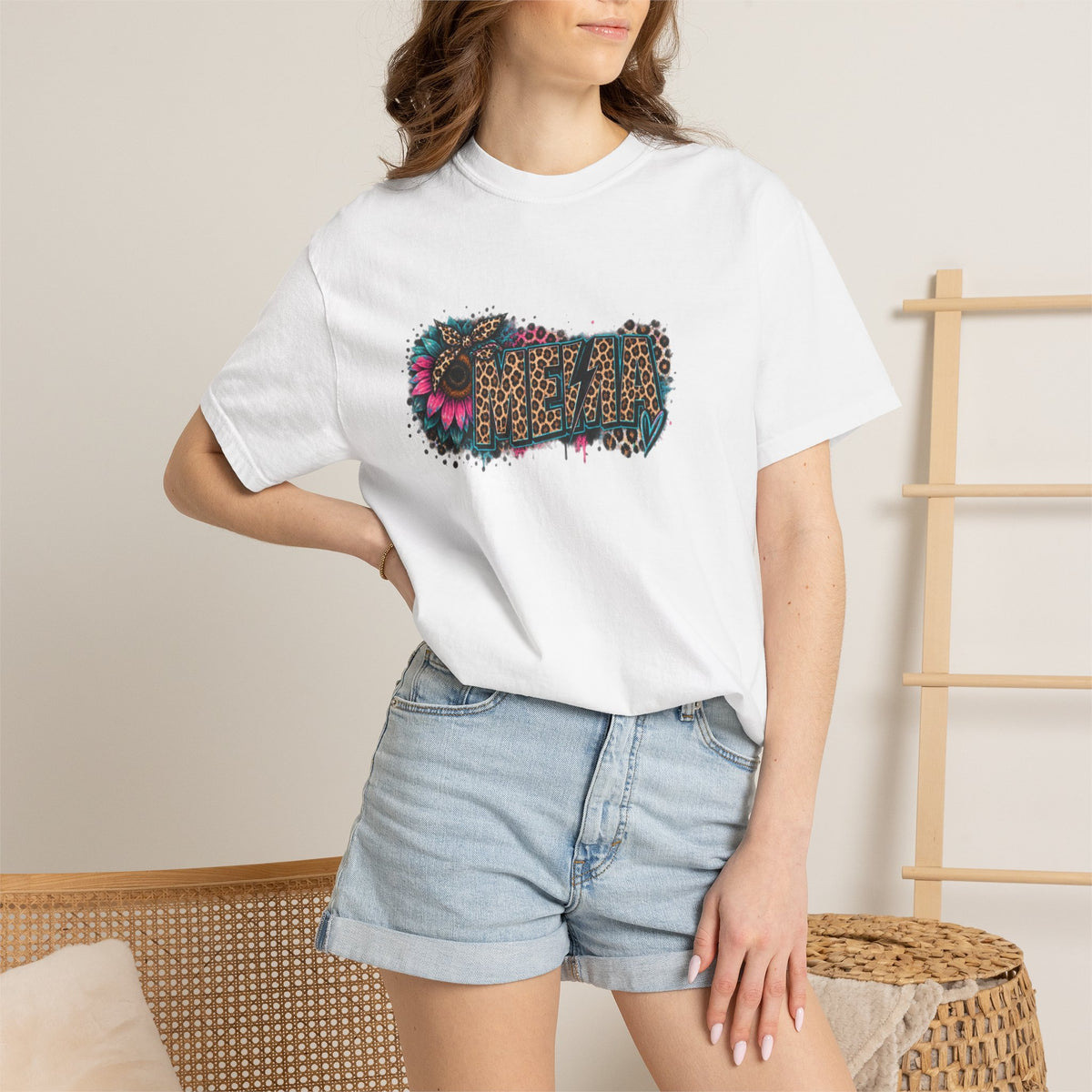MEMA Leopard Floral Logo T-Shirt — Vintage Animal Print Graphic Tee