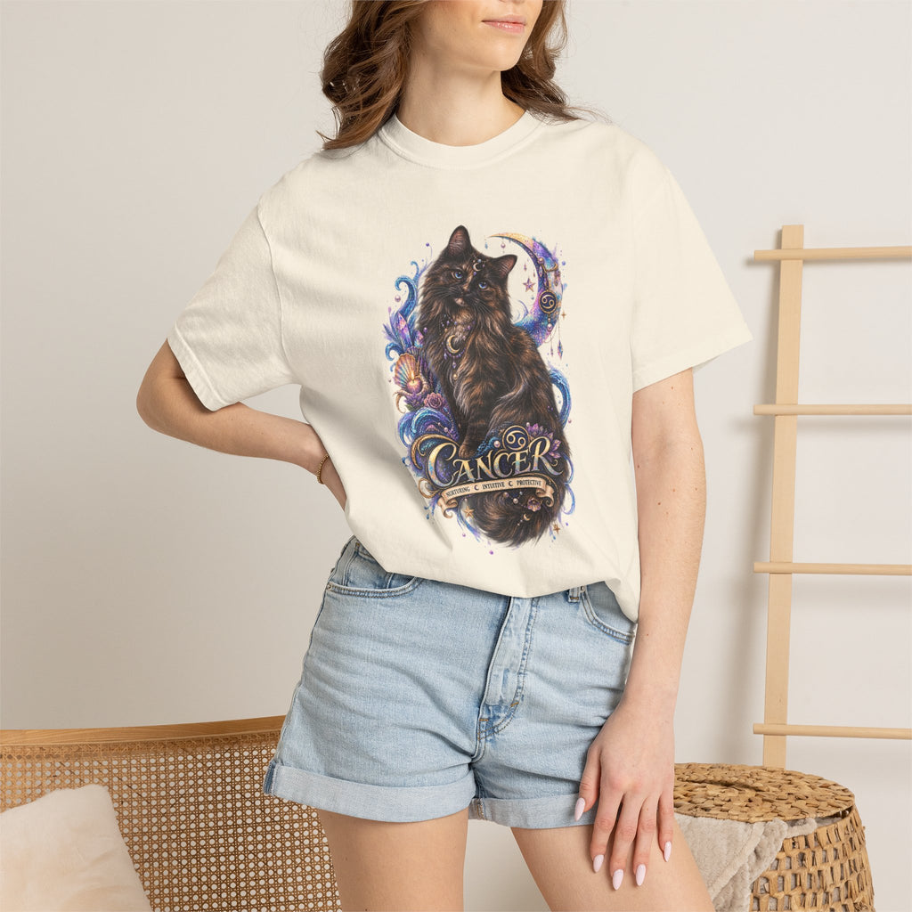 Cancer Zodiac T‑Shirt — Mystical Tortoiseshell   Cat Horoscope Design