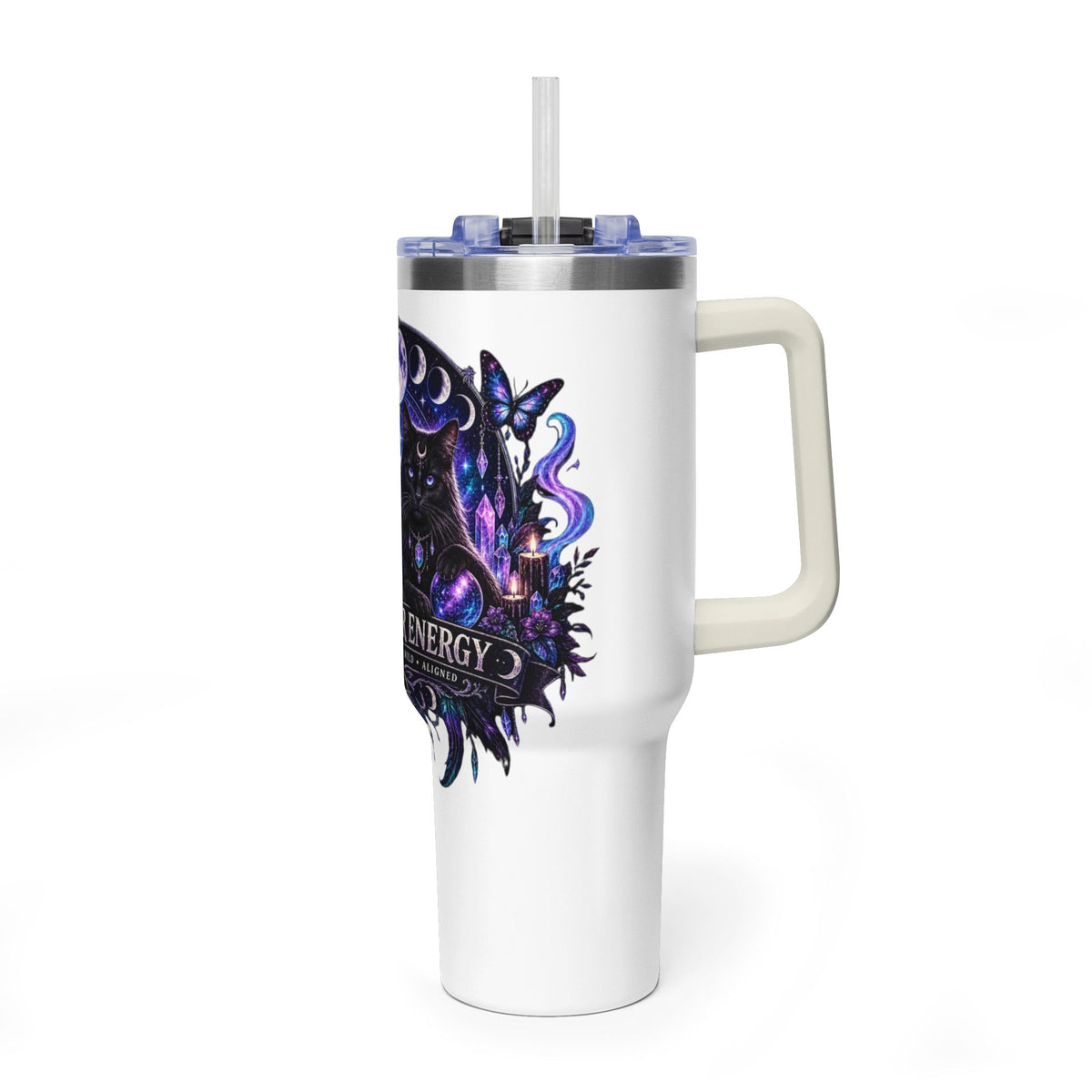 40oz Witchy Cat Thermal Tumbler – 'Own Your Energy' Insulated Travel Mug