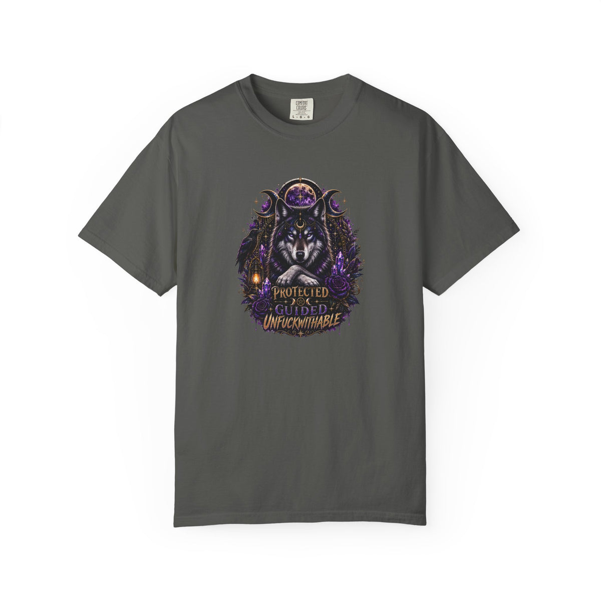 Protector Wolf T-Shirt — "Protected, Guided, Unfuckwithable" Spiritual Graphic Tee