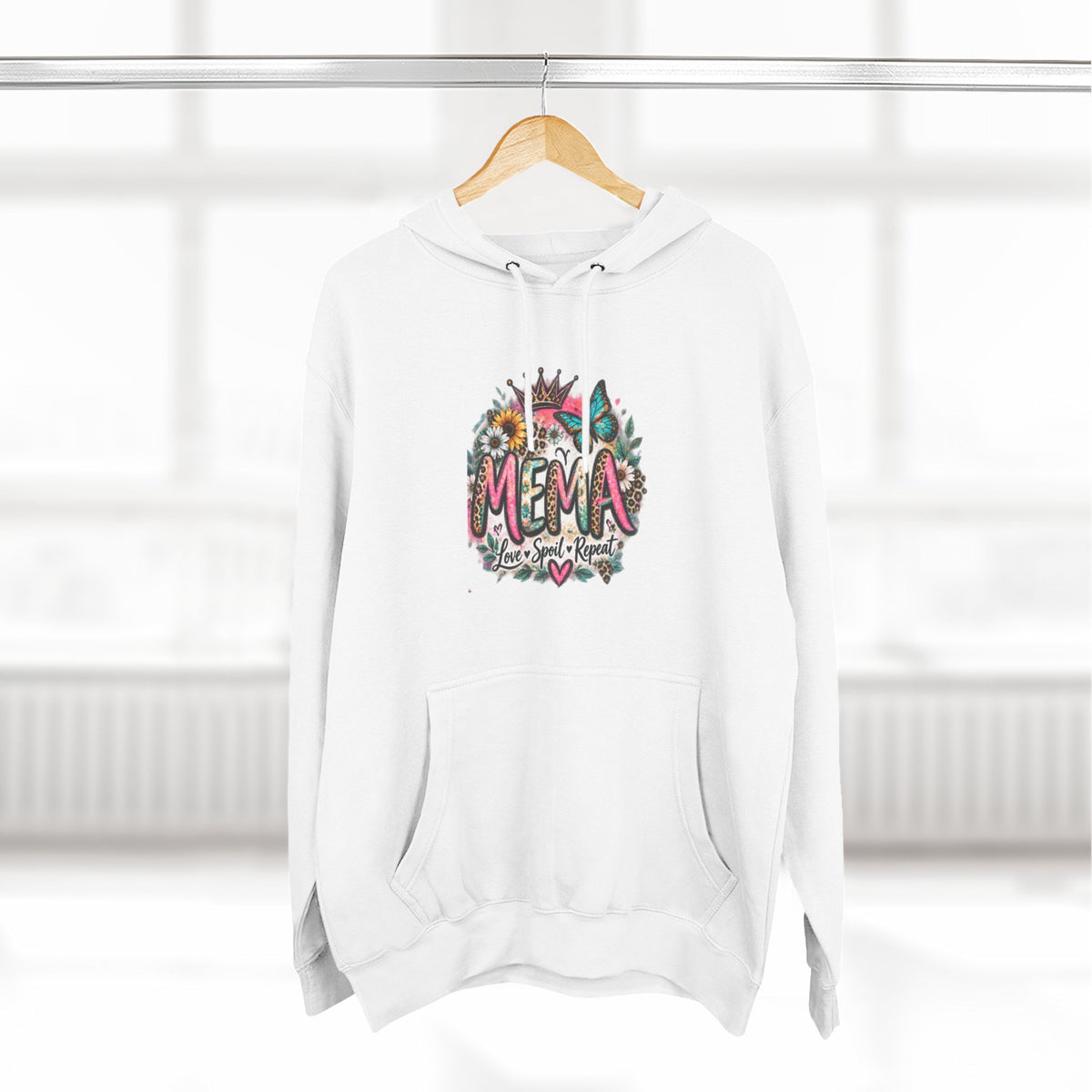 Mema Floral Hoodie — Cozy Fleece Pullover with Sunflower & Succulent Design