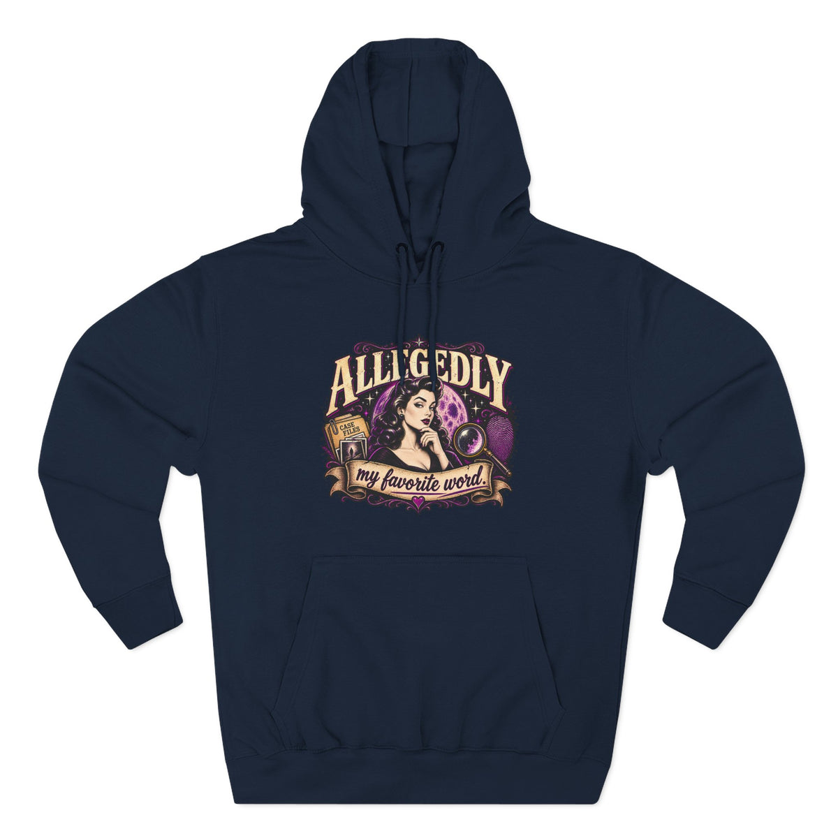 Hoodie — "Allegedly My Favorite Word" Retro Witch Graphic