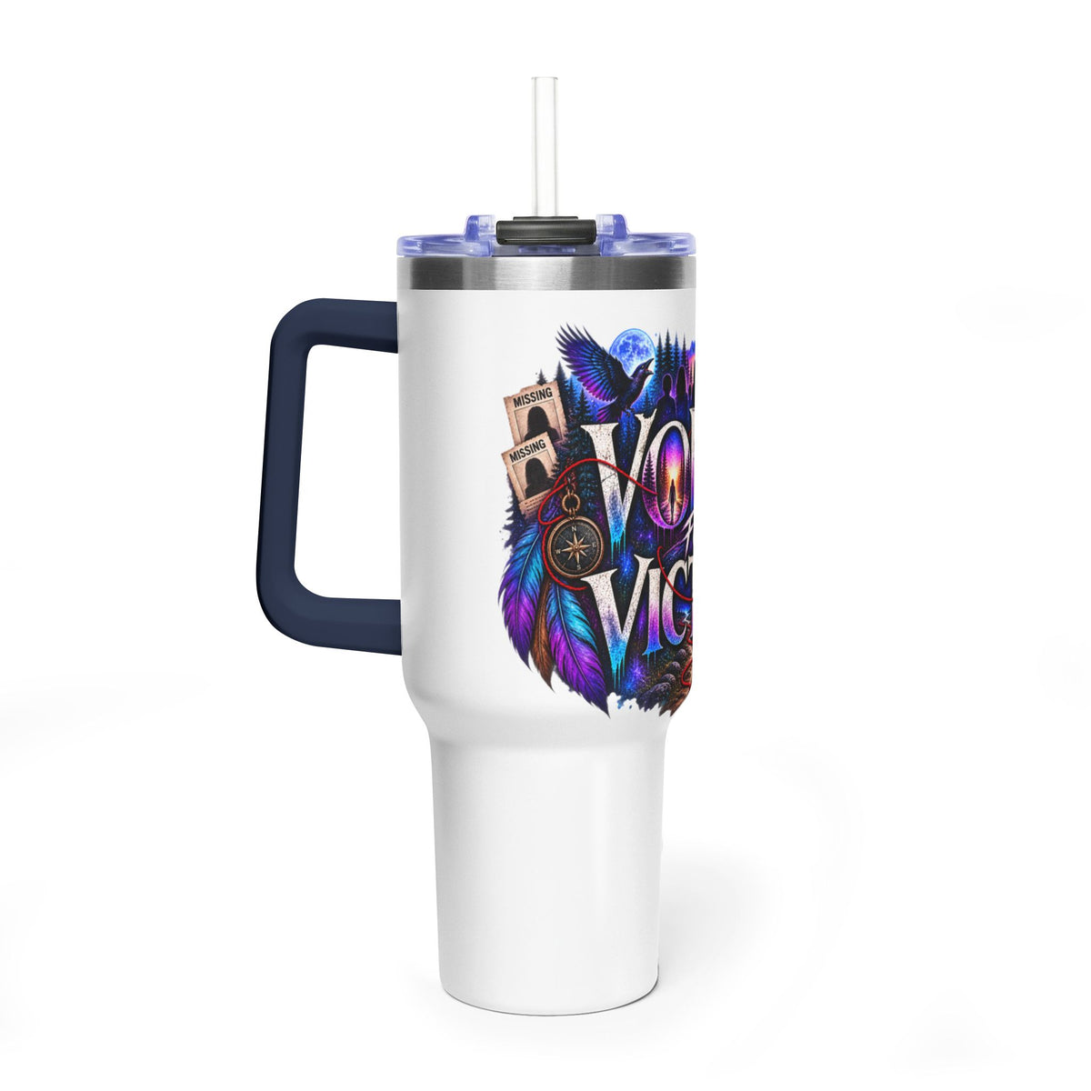40oz Vacuum Tumbler - "Voices for Victims" Purple Feather Design