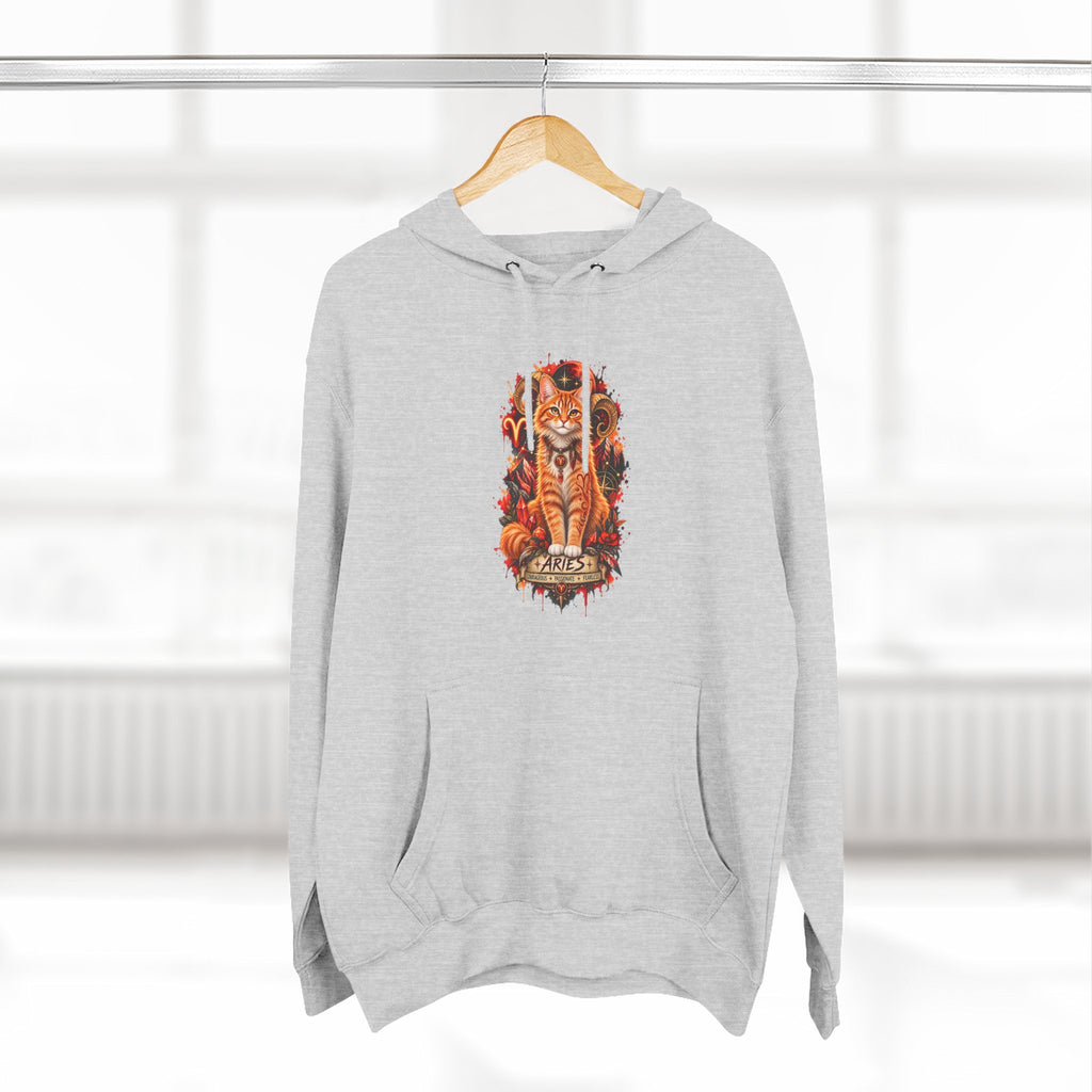 Aries Tabby Cat Zodiac Hoodie — Zodiac Constellation Graphic Fleece Pullover