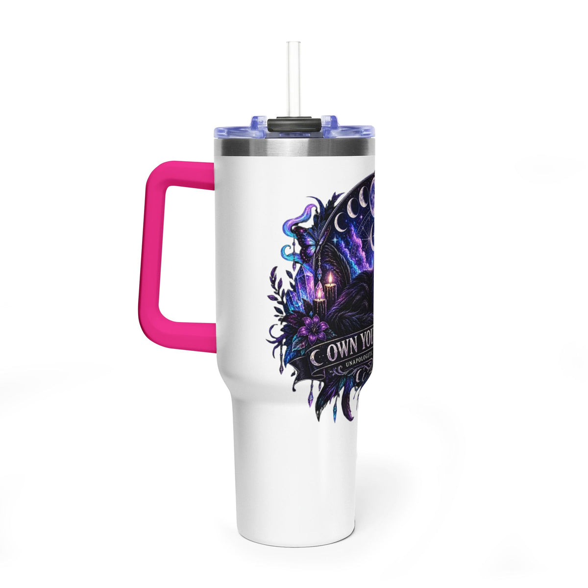40oz Witchy Cat Thermal Tumbler – 'Own Your Energy' Insulated Travel Mug