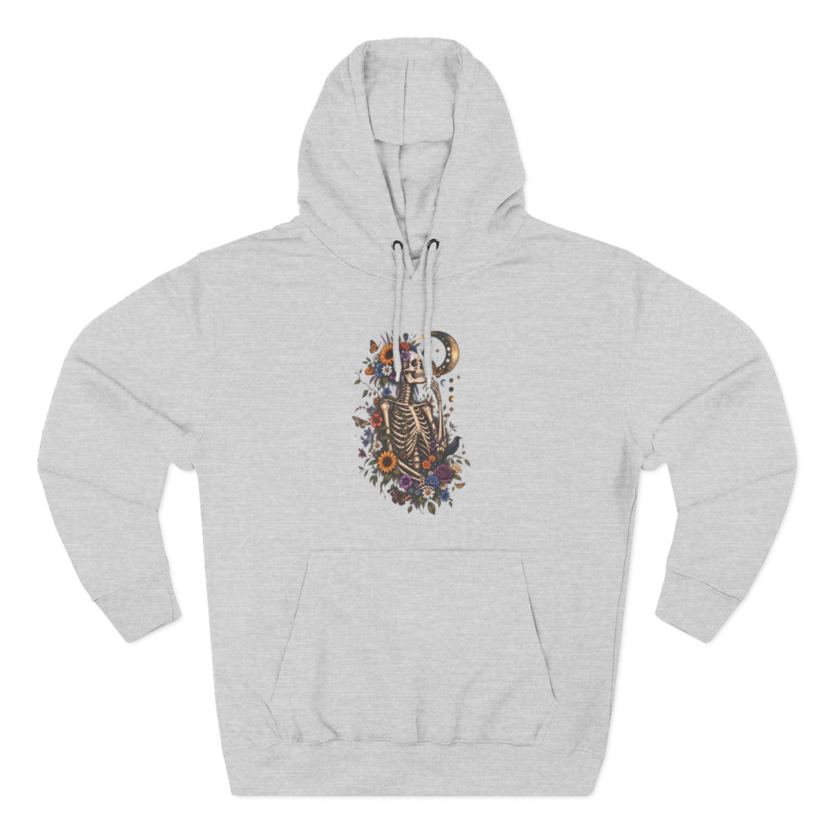 Skeleton Moon Floral Hoodie – Gothic Botanical Graphic Pullover
