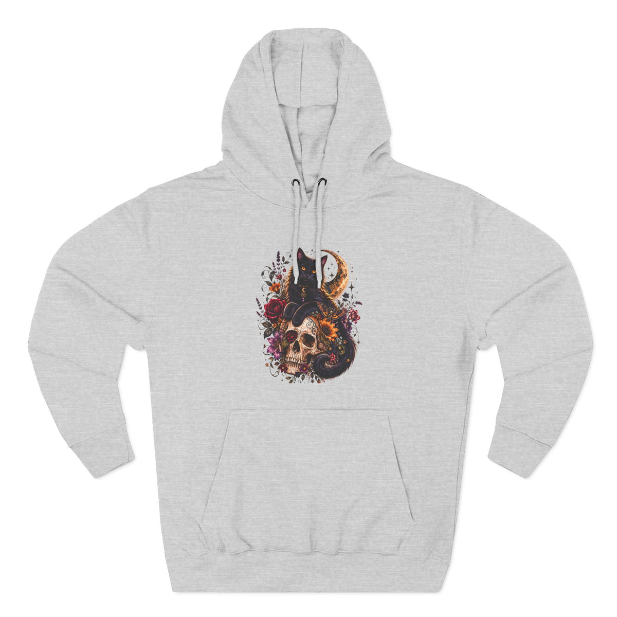 Skull & Cat Hoodie — Romantic Gothic Celestial Moon Graphic Fleece Pullover