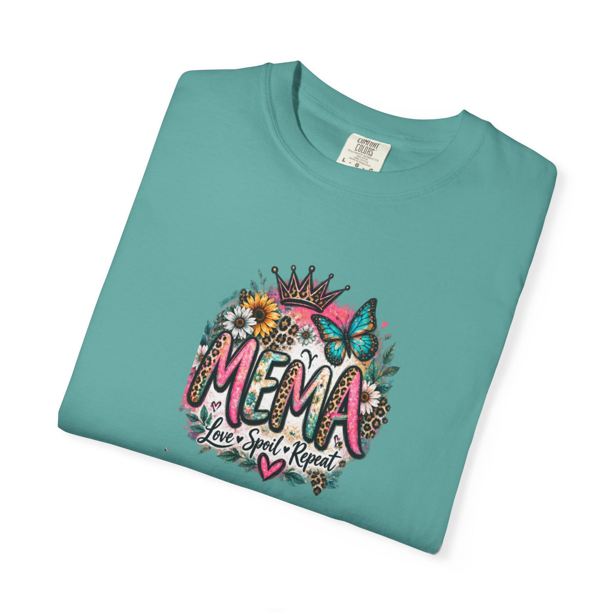 MEMA Floral Crown Tee — Cute Grandma Shirt with Butterfly & Heart Design