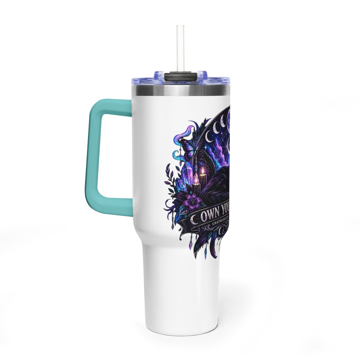 40oz Witchy Cat Thermal Tumbler – 'Own Your Energy' Insulated Travel Mug