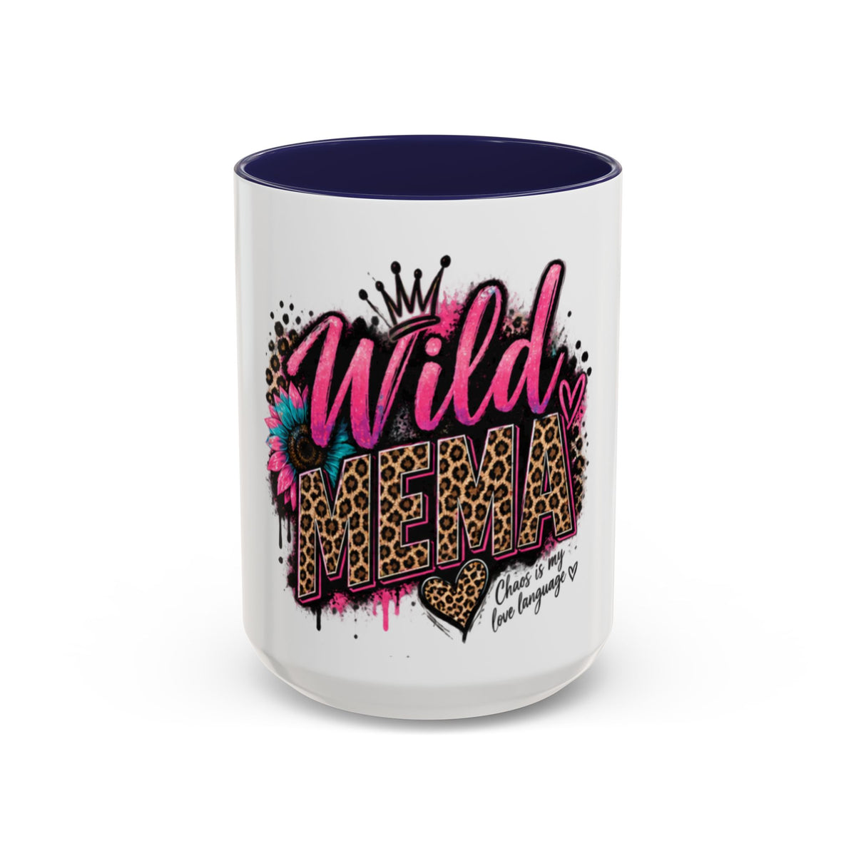 Wild Mama Leopard Accent Coffee Mug – Fun Mom Gift, Pink Crown Graphic (11/15 oz)