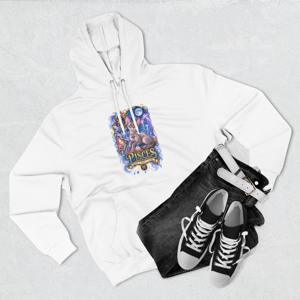 Pisces Zodiac Devon Rex Cat Hoodie — Mystical Watercolor Fish Astrology Pullover
