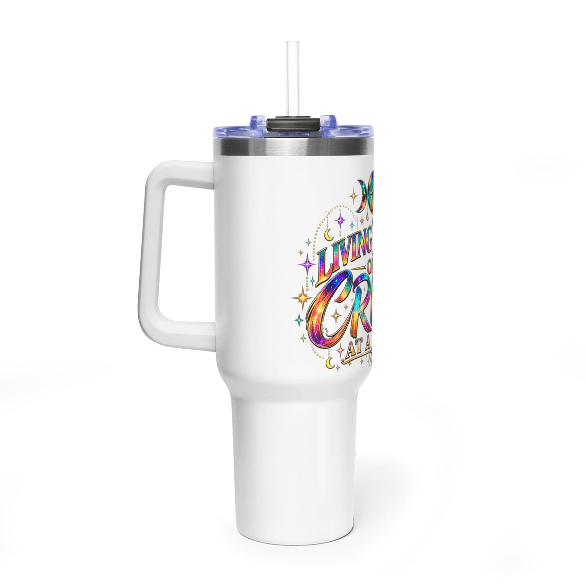 40oz Tumbler — "Living My Life One Crisis at a Time" Colorful Tie-Dye Travel Mug