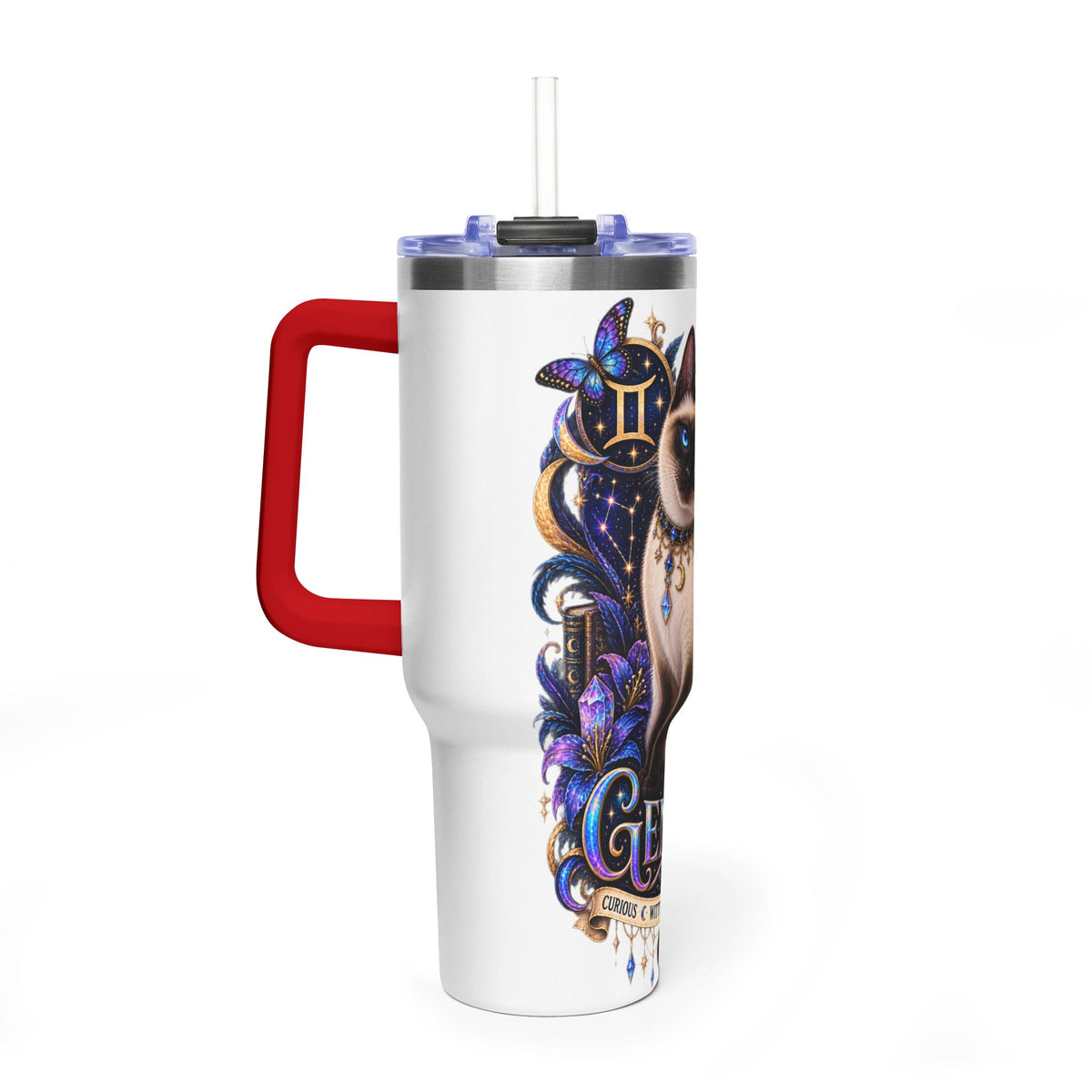 40oz Gemini Zodiac Tumbler — Siamese Cat Astrology Vacuum Thermal Cup