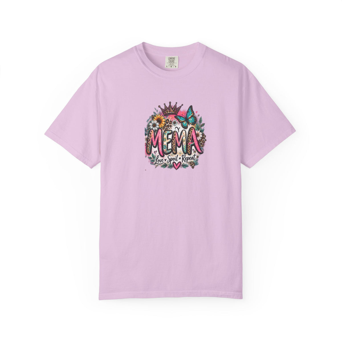 MEMA Floral Crown Tee — Cute Grandma Shirt with Butterfly & Heart Design