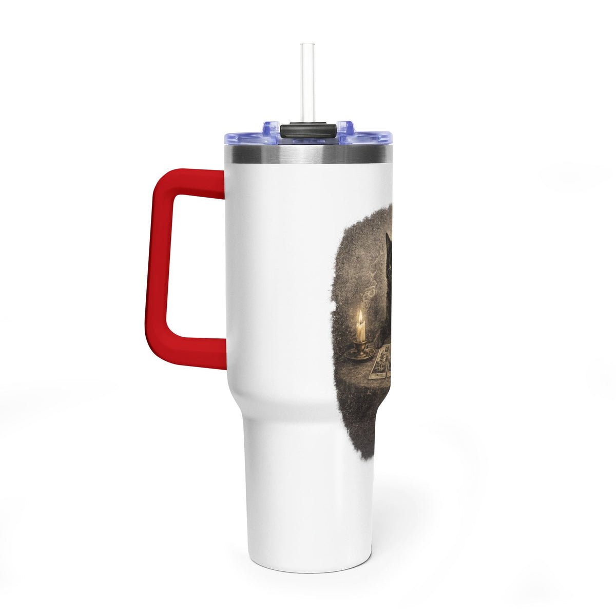 40oz Black Cat Tarot Tumbler — Witchy Tarot Coffee Travel Mug