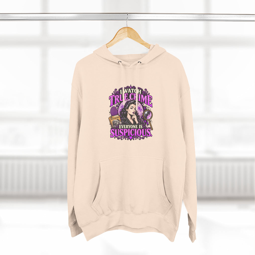True Crime Hoodie — “Everyone Is Suspicious” Graphic Pullover