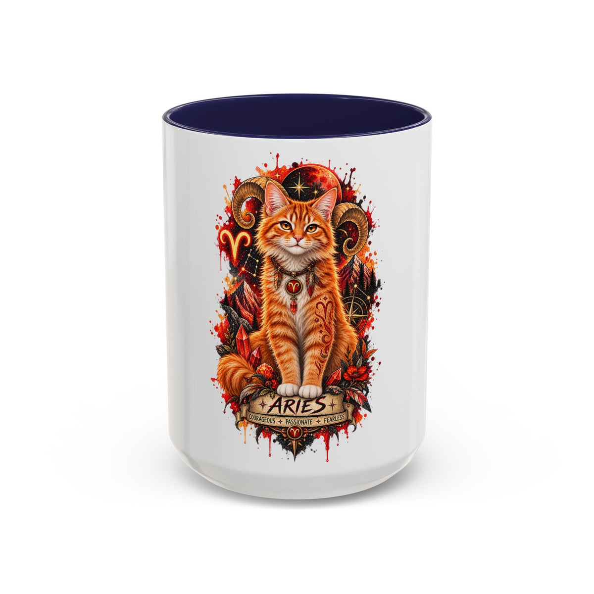 Aries Orange Tabby Cat Zodiac Coffee Mug – Cute Orange Tabby Astrology Accent Mug (11/15 oz)