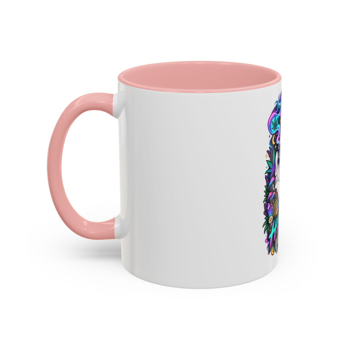 Higher Vibrations Coffee Mug — Cute Ghost & Cat Accent Mug (11/15 oz)