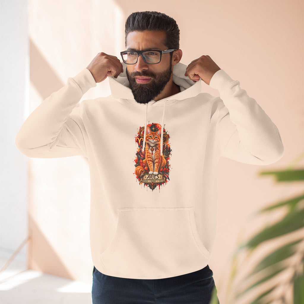 Aries Tabby Cat Zodiac Hoodie — Zodiac Constellation Graphic Fleece Pullover