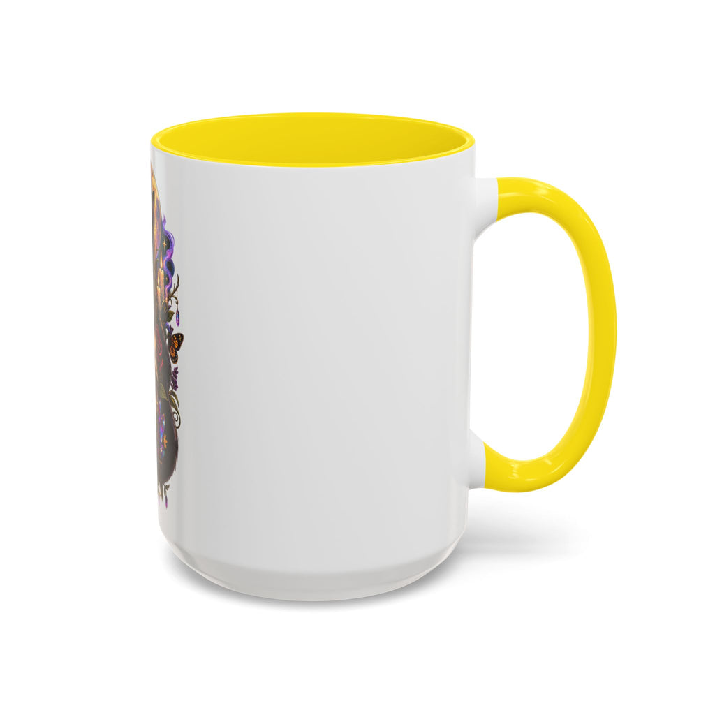 Black Cat & Skull Floral Accent Coffee Mug — Gothic Halloween Coffee Cup (11/15oz)