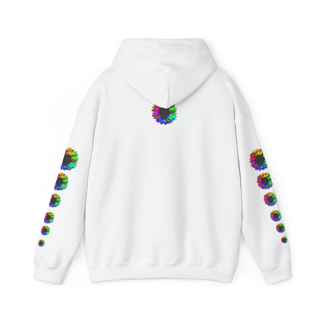 Inspirational Floral Hoodie – "Your Smile is Kind & Beautiful" Rainbow Sunflower Cozy Pullover