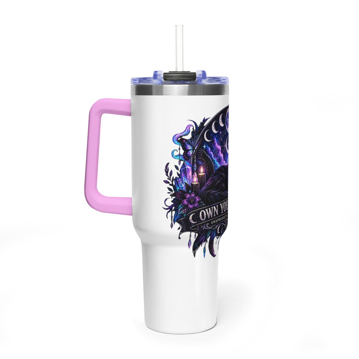 40oz Witchy Cat Thermal Tumbler – 'Own Your Energy' Insulated Travel Mug
