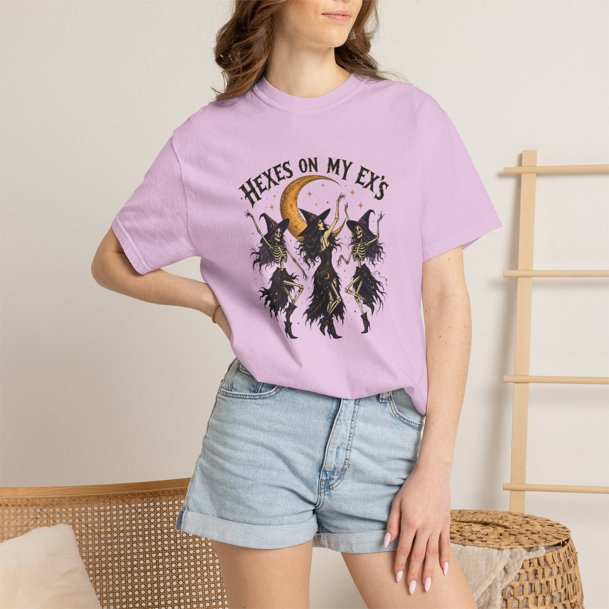 Witches and skeleton Graphic T-Shirt — "Hexes On My Ex's" Moon Witch Tee