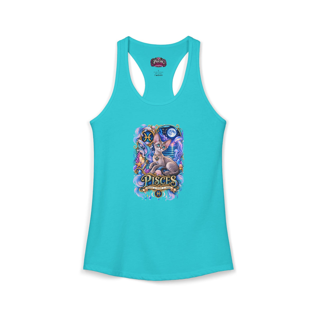 Pisces Devon Rex Cat Zodiac Tank- Celestial Astrology Cat Lover Tank