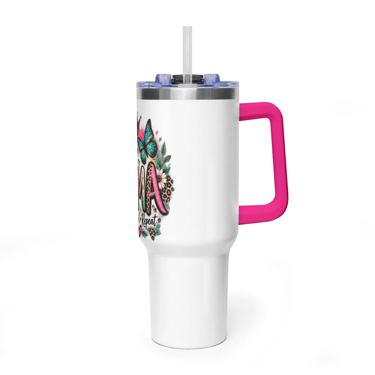 40oz Mama Tumbler – Floral Crown, Butterfly & 'Mama' Design Vacuum Thermal Mug