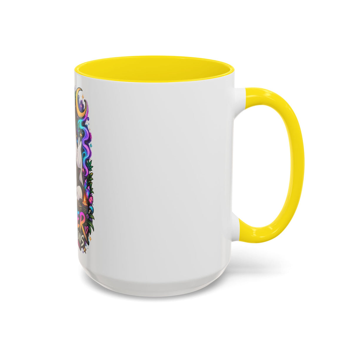 Higher Vibrations Coffee Mug — Cute Ghost & Cat Accent Mug (11/15 oz)