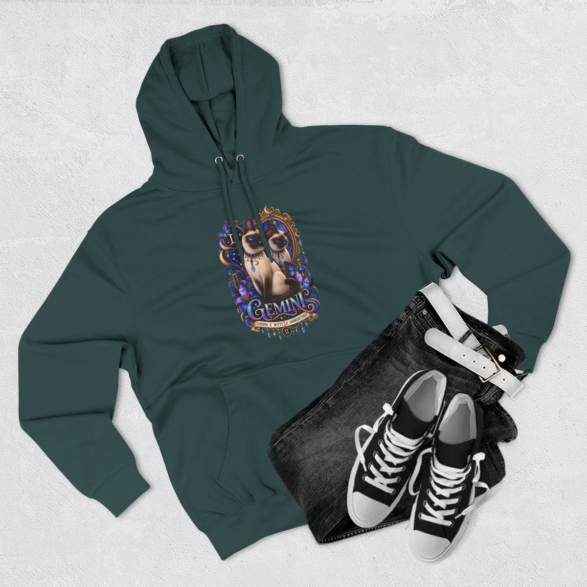 Gemini Siamese Zodiac Hoodie — Mystical Celestial Cat Astrology Design