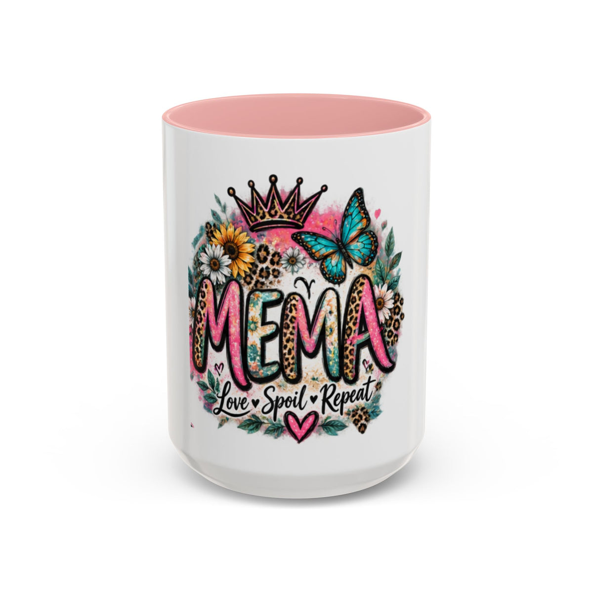 Mema Floral Accent Coffee Mug – 'Mema' Crown, Butterflies & Sunshine Design (11/15 oz)