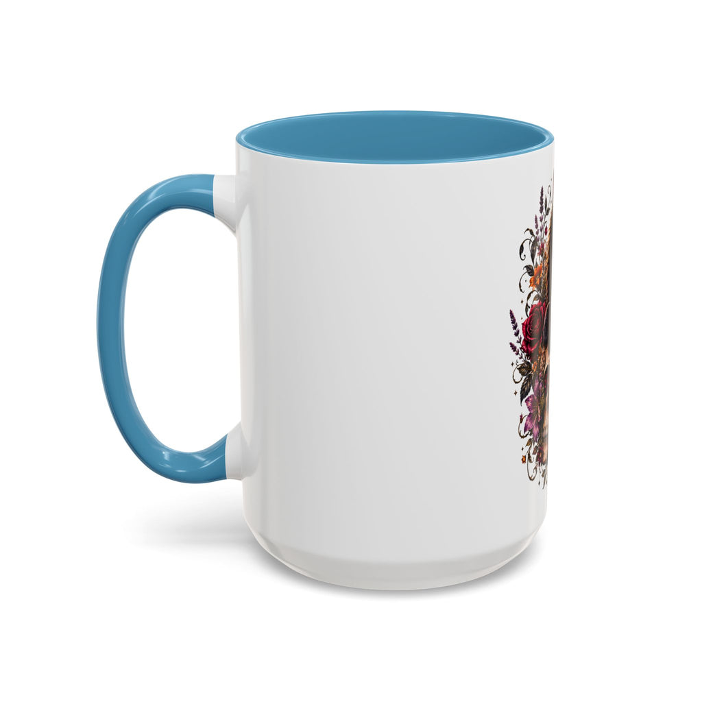 Cat & Skull Accent Coffee Mug — Gothic Black Cat Art Coffee Cup (11/15oz)