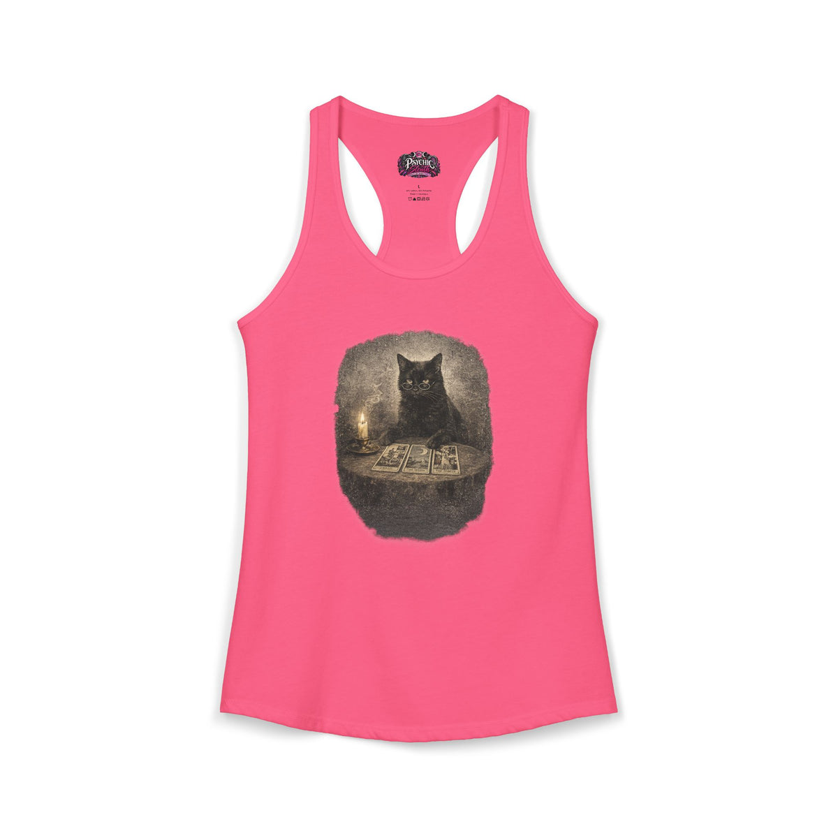 Black Cat reading Tarot Cards Tank