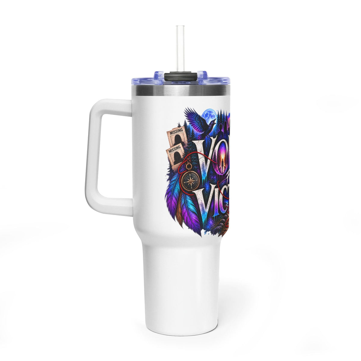 40oz Vacuum Tumbler - "Voices for Victims" Purple Feather Design