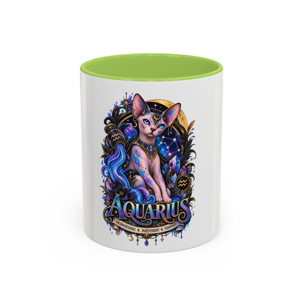 Aquarius Zodiac Cat Coffee Mug — Sphynx Astrology 11/15oz Accent Mug