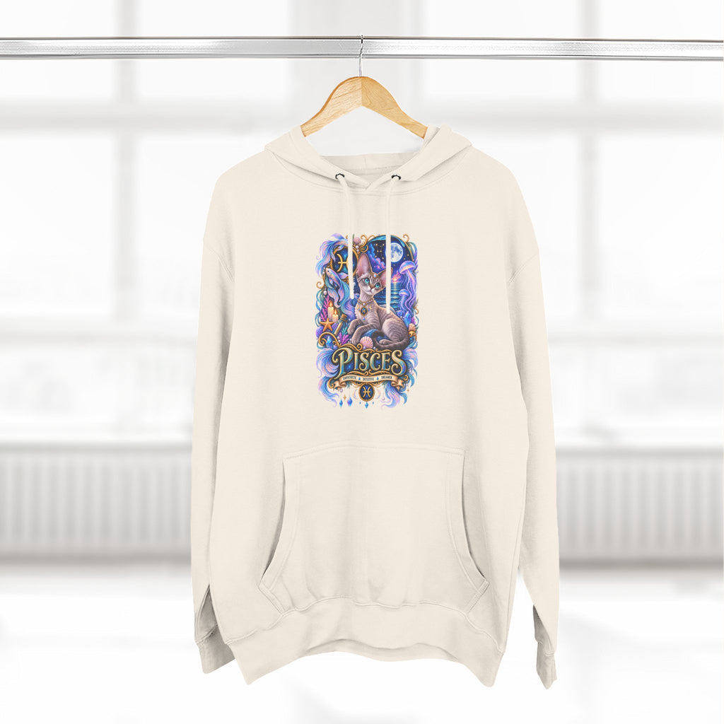 Pisces Zodiac Devon Rex Cat Hoodie — Mystical Watercolor Fish Astrology Pullover
