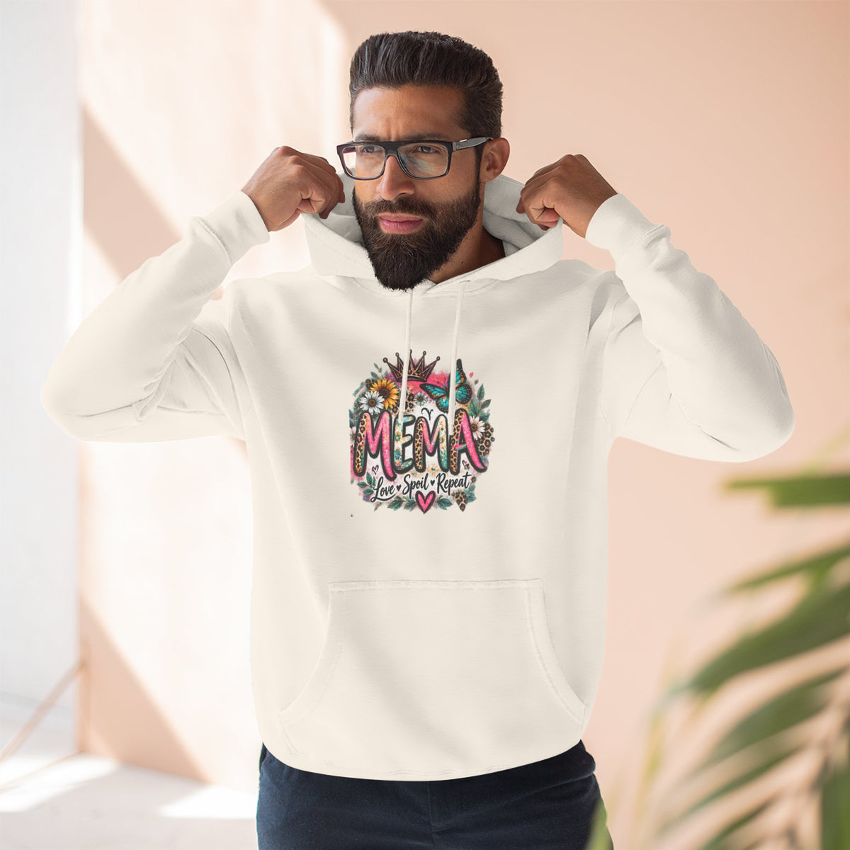 Mema Floral Hoodie — Cozy Fleece Pullover with Sunflower & Succulent Design