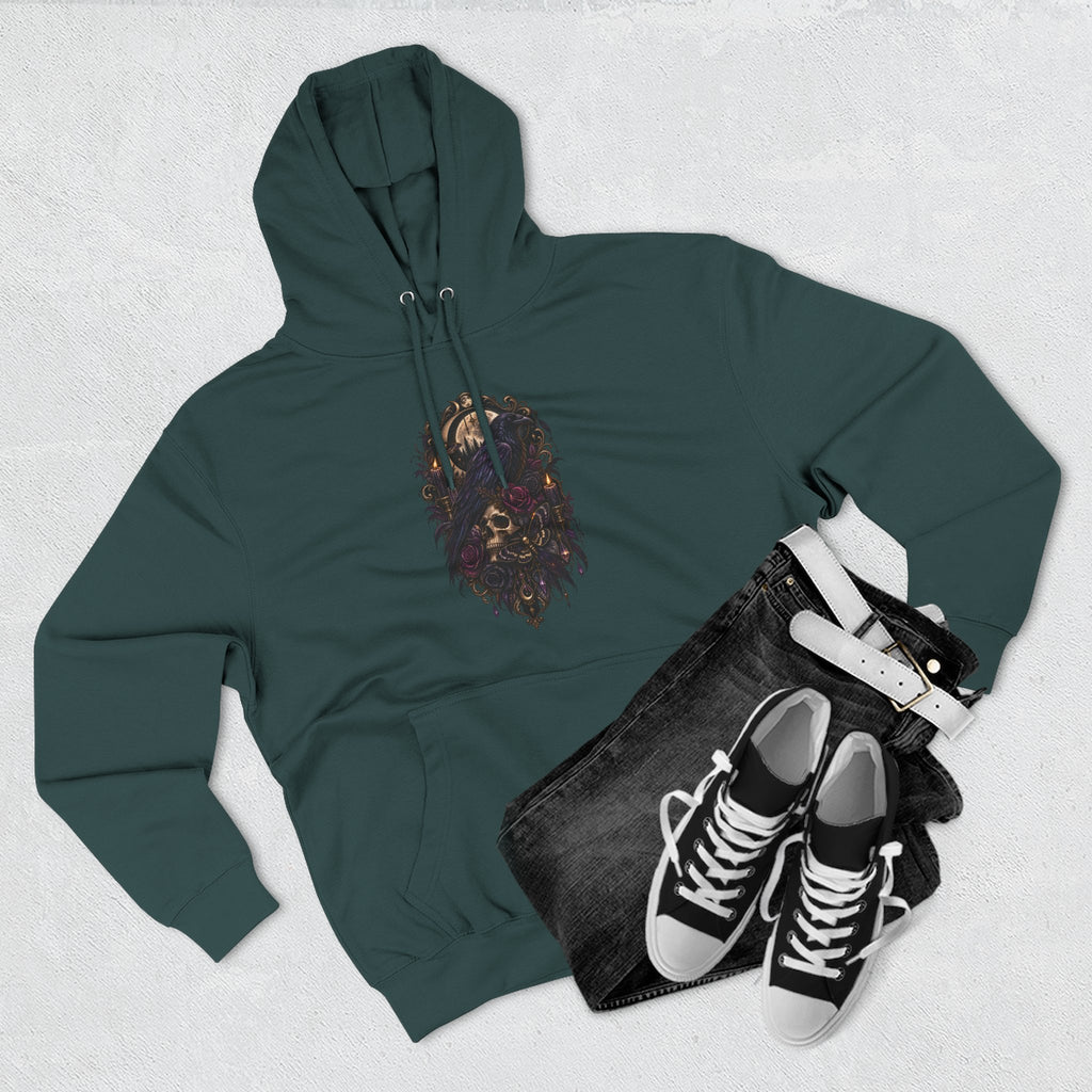 Raven Skull Graphic Hoodie — Gothic Fleece Pullover