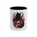 Cat & Skull Accent Coffee Mug — Gothic Black Cat Art Coffee Cup (11/15oz)