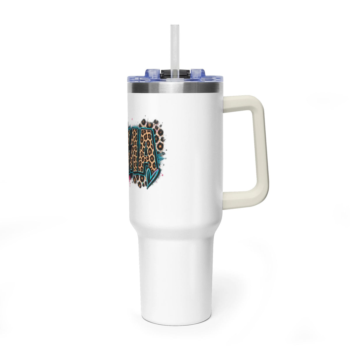 40oz Vacuum Tumbler — Mema Leopard Print Floral Design