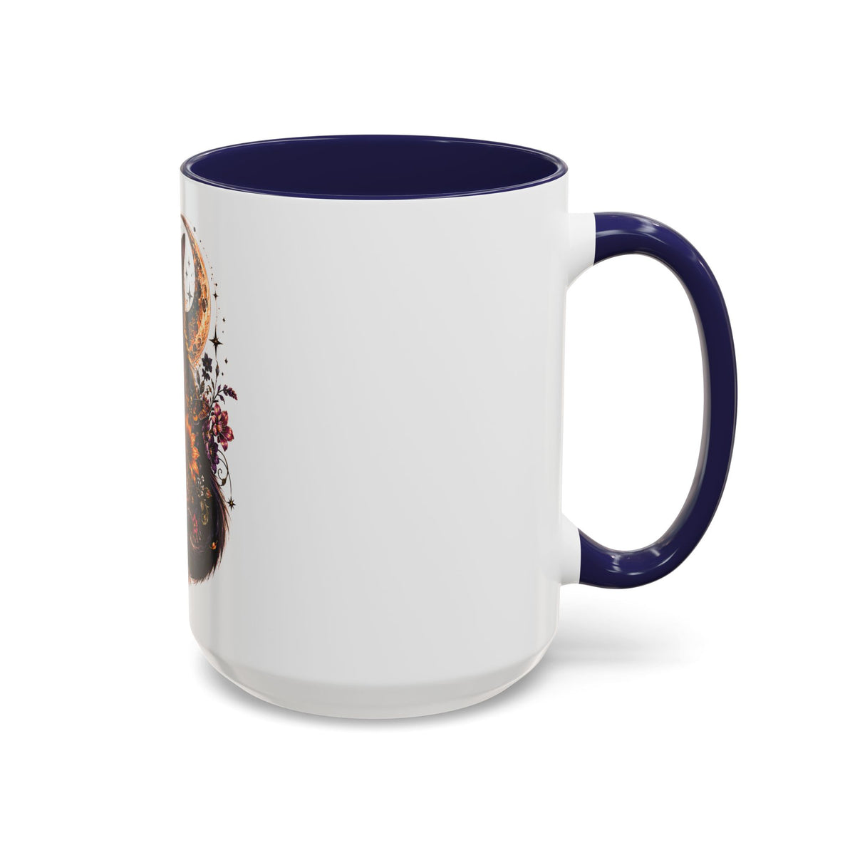 Cat & Skull Accent Coffee Mug — Gothic Black Cat Art Coffee Cup (11/15oz)