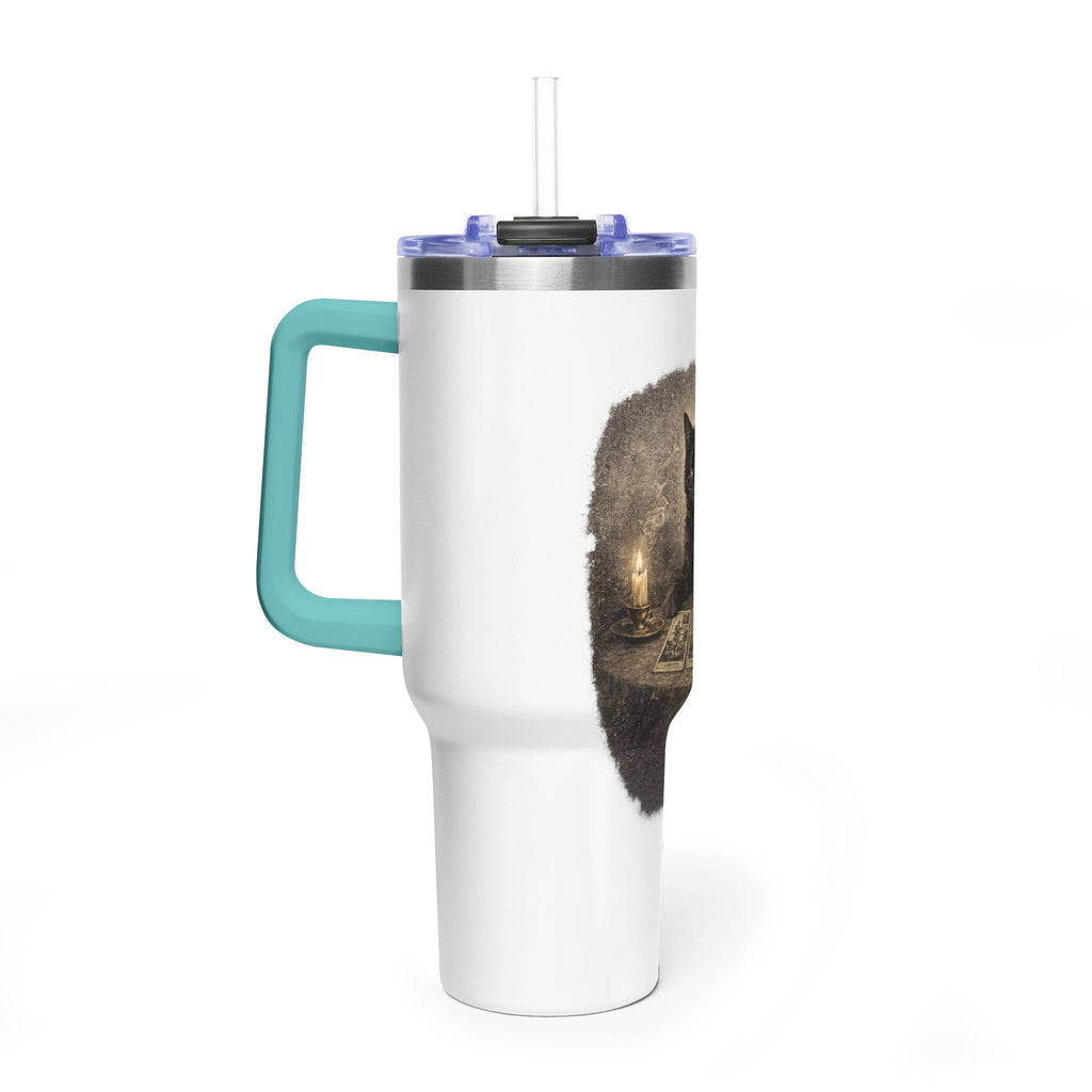 40oz Black Cat Tarot Tumbler — Witchy Tarot Coffee Travel Mug