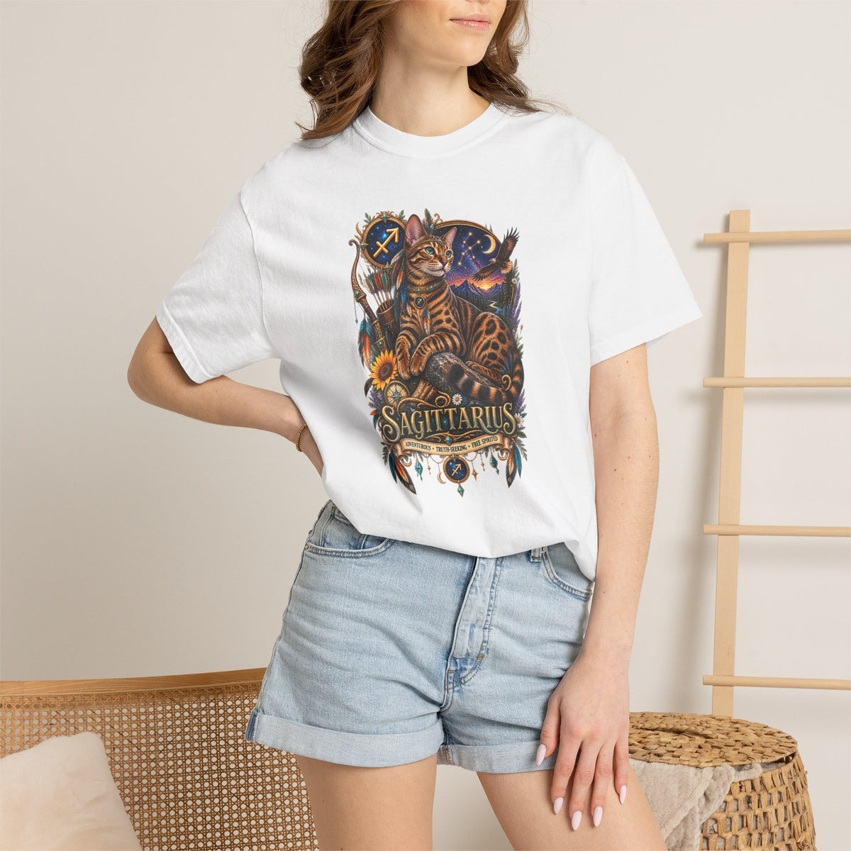 Sagittarius Zodiac Bengal Cat T-Shirt — Astrological Archer Horoscope Tee