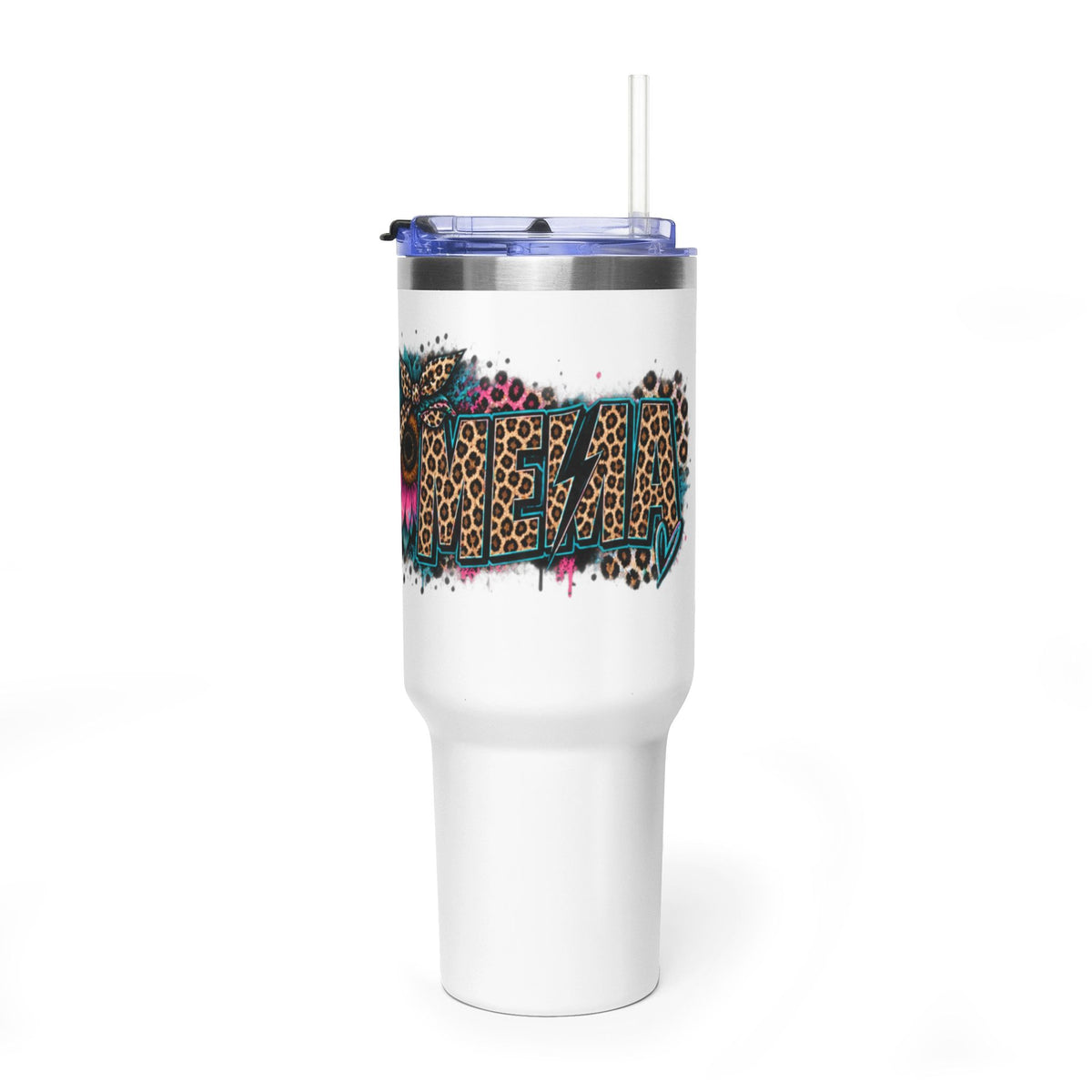 40oz Vacuum Tumbler — Mema Leopard Print Floral Design