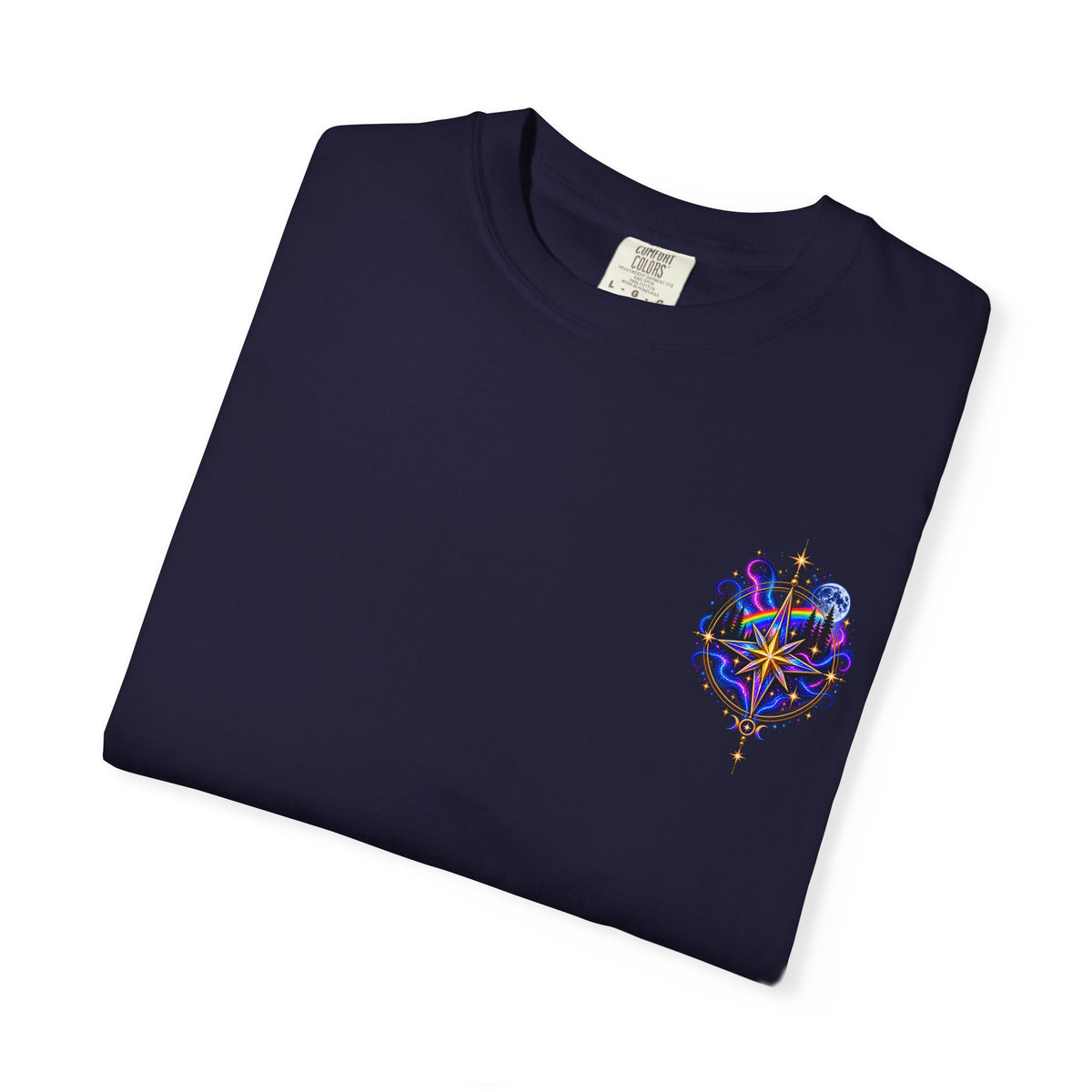 T-Shirt — "Guided by Light, Bound to Truth" Cosmic Forest Graphic