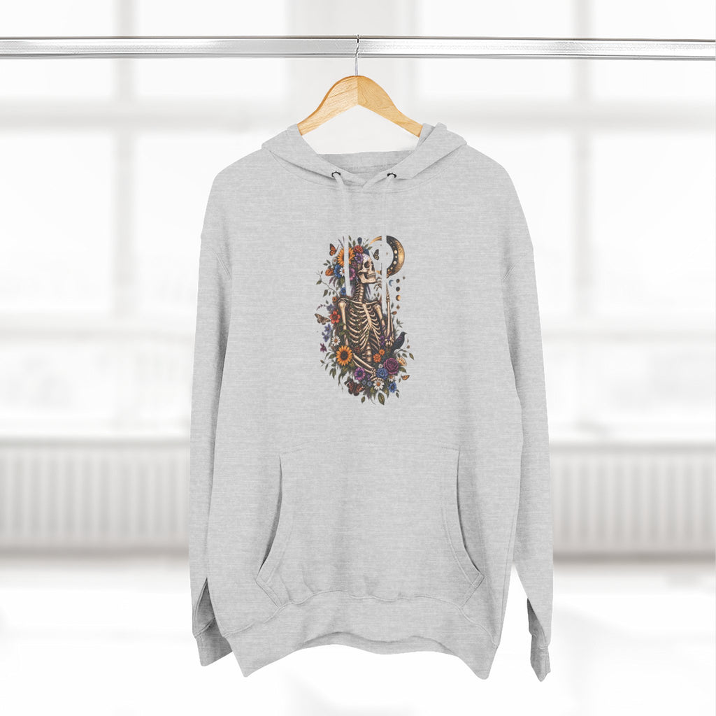 Skeleton Moon Floral Hoodie – Gothic Botanical Graphic Pullover