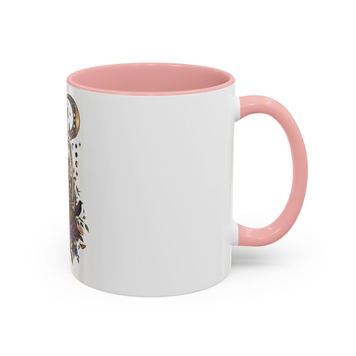 Skull & Moon Floral Coffee Mug — Gothic Botanical Accent Mug